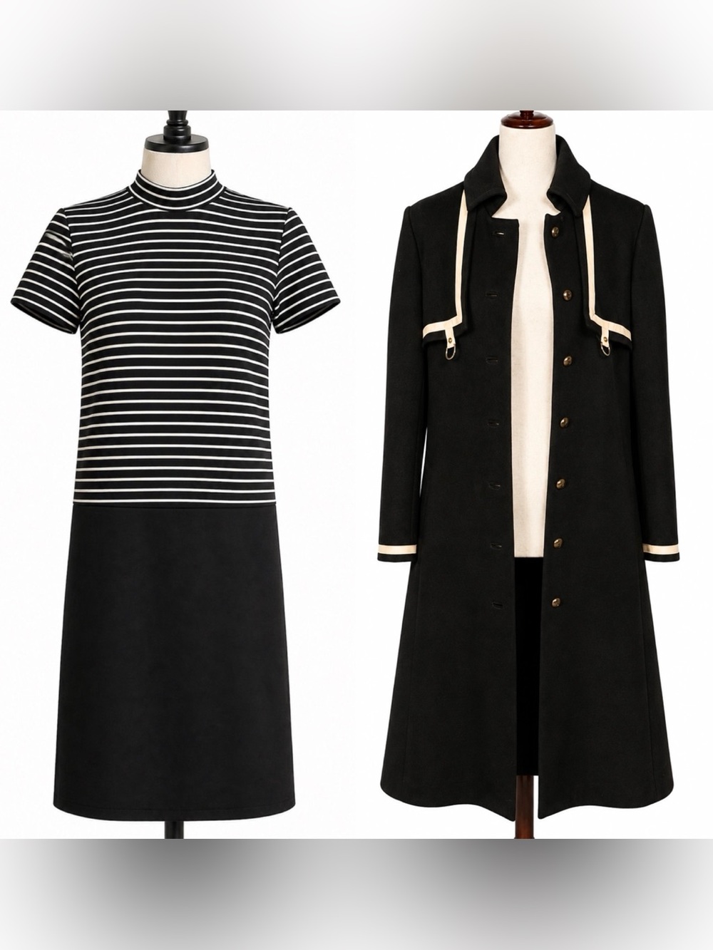 Vintage 60s jacket and striped contrasty sheath dress. Large